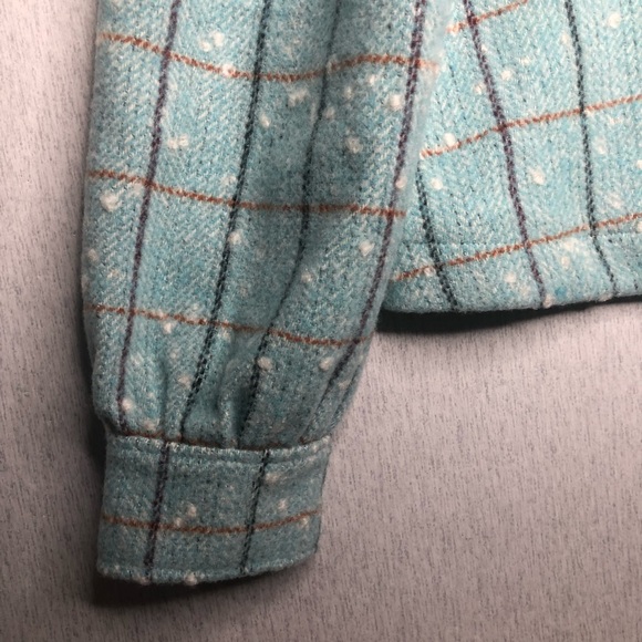 NWT Greylin Sammy Puff Sleeve Shacket Powder Blue Check Print Size L Wool Blend - Picture 5 of 16
